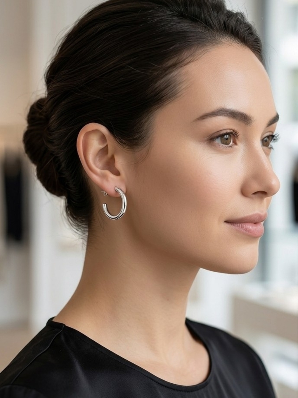 Source Unknown Polished Silver Hoop Earrings